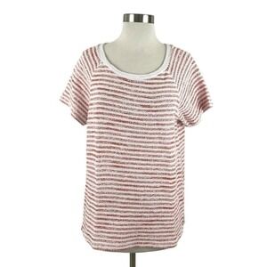 Liz Claiborne Weekend Womens Medium Top Orange White Open Knit Striped Short Slv